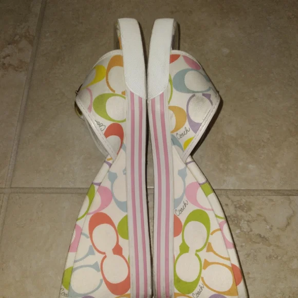 Coach White Multicolor Logo Sandals - Picture 4 of 5